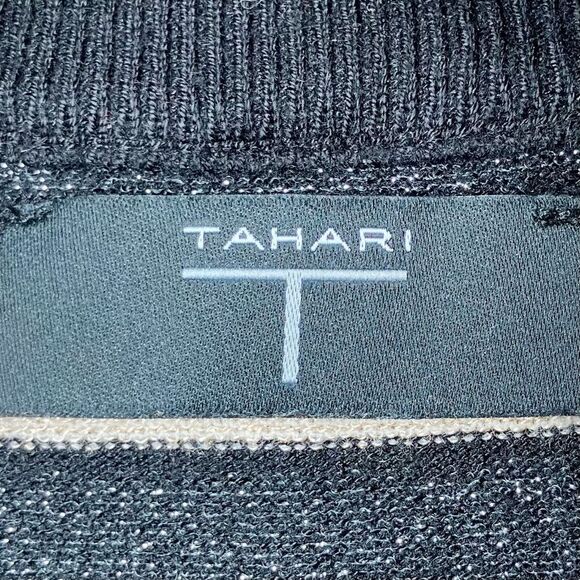 Tahari Striped Mock Neck Top in Black/Gold/Silver Women’s S - Picture 5 of 8